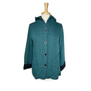 HABITAT Windowpane Quilted Hooded Lightweight Jacket in Teal & Black Size Small